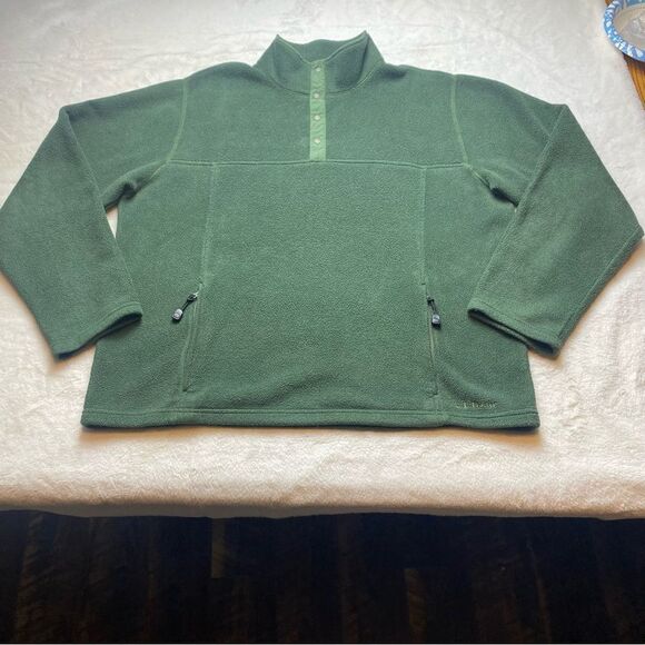 L.L. Bean Vintage Green T Snap Fleece Pullover Size Large - Picture 1 of 11